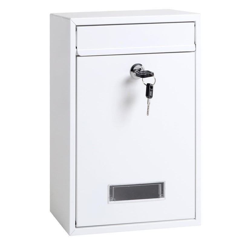 Jssmst Locking Mailboxes Wall Mounted Vertical â€“ Jssmst Key Lock Mail Box Medium Capacity Galvanized Steel Cover Rust-Proof Metal Post Box, 12.6 x 8.5 x 3.4 Inch, White, SM-0604L - Image 1